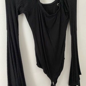 Black Exaggerated Sleeve Bodysuit